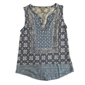 Lucky Brand Blouse Tank Top Women's Size Small S Blue White Sleeveless Geometric